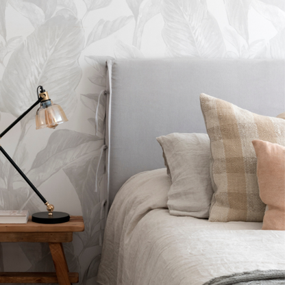 Respaldo de cama con funda - Modelo amarras - Calafate gris claro
