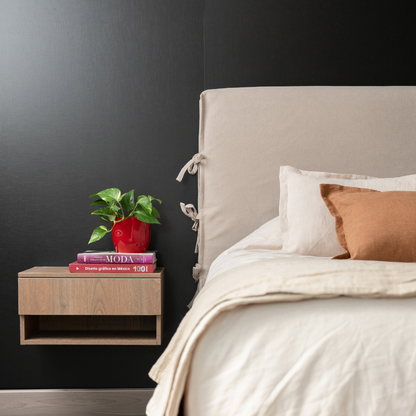 Respaldo de cama con funda - Modelo amarras - Calafate arena