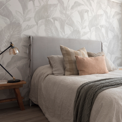 Respaldo de cama con funda - Modelo amarras - Calafate gris claro