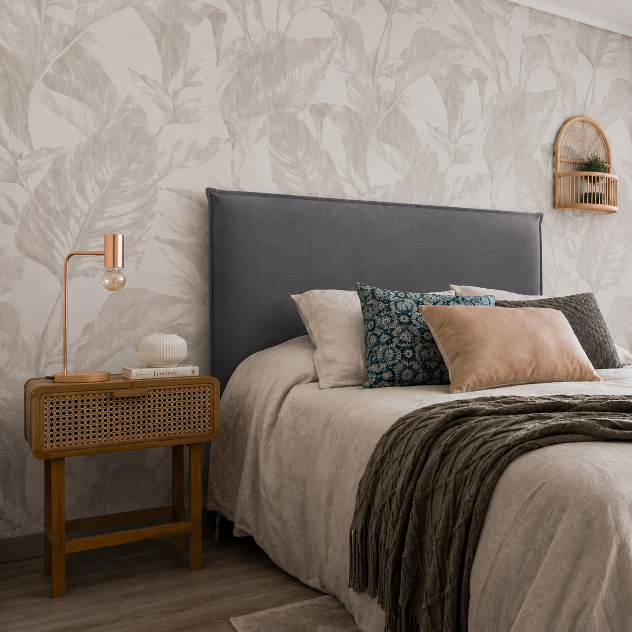 Respaldo de Cama con Funda Modelo - Pestaña -  Lino Florencia Gris