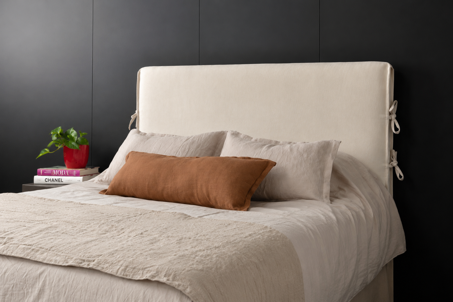Respaldo de cama con funda - Modelo amarras - Tucuman crudo