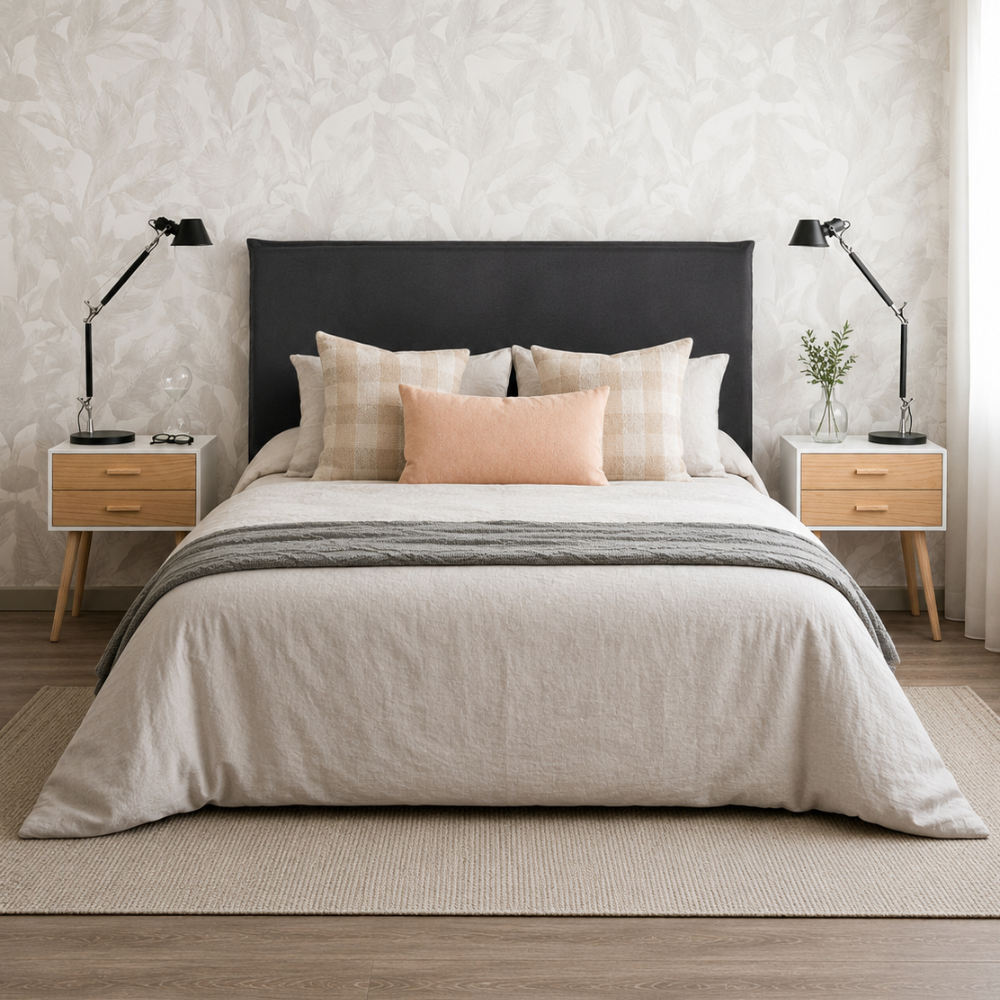 Respaldo de Cama con Funda Pestaña - Bahía Gris Oscuro