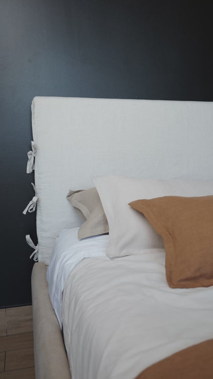 Respaldo de Cama - Modelo Funda con Amarras -  Lino Florencia Natural