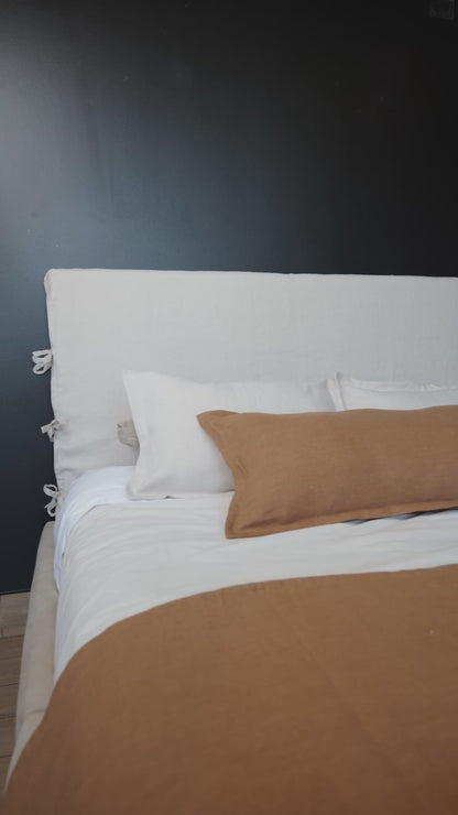Respaldo de Cama - Modelo Funda con Amarras -  Lino Isabel Beige